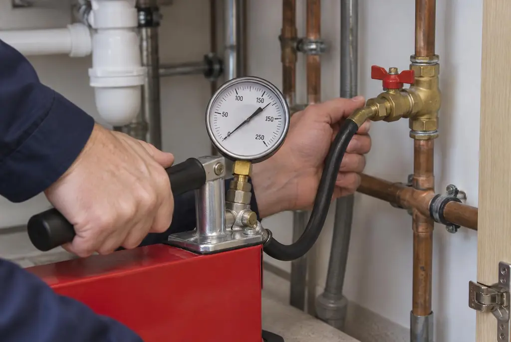 Lekdetectie Ommen – druktest op een waterleiding met een manometer