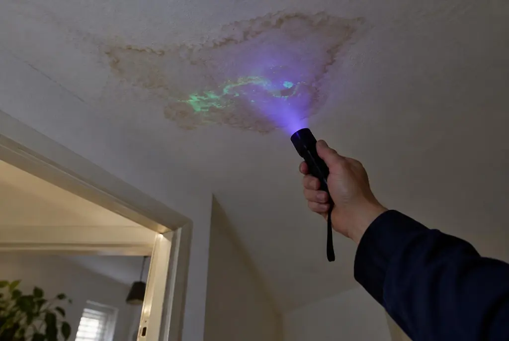 Lekdetectie Ommen – kleurstof controleren op het plafond met uv-licht