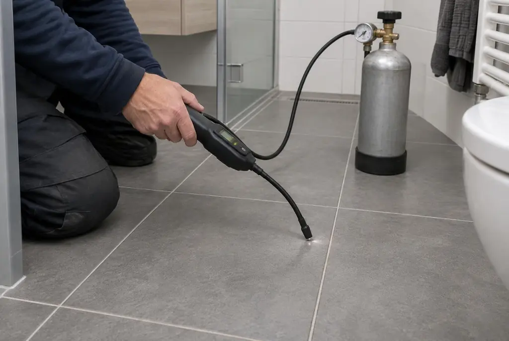 Lekdetectie Ommen – technicus spoort met tracergas een lekkage op in de vloer