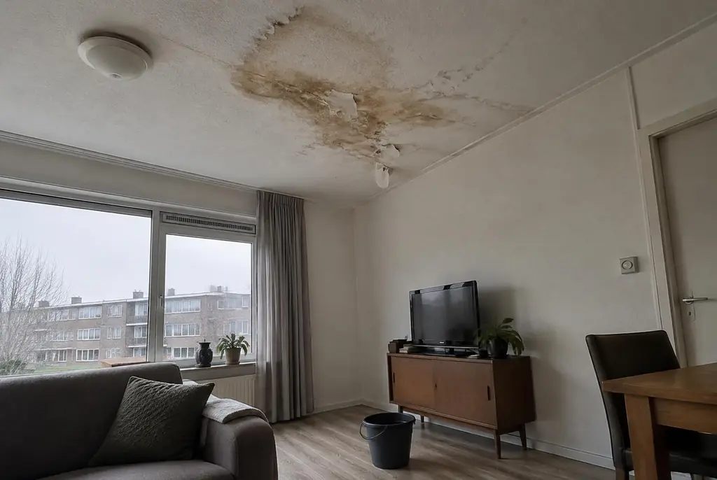 Lekdetectie Ommen – vochtplek op het plafond onder een badkamer